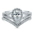 thumbnail image 2 of BERRICLE Sterling Silver Halo Wedding Engagement Rings Pear Cut Cubic Zirconia CZ Wishbone Split Shank Ring Set for Women, Rhodium Plated Size 8, 2 of 17