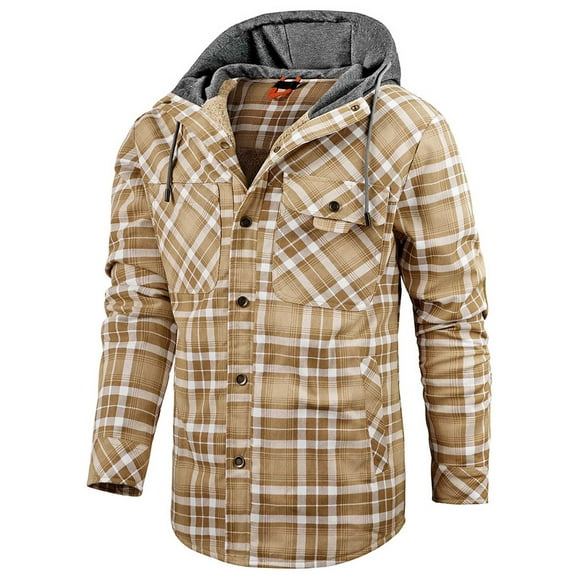 Meichang Fleece Jackets for Men Casual Plaid Hoodies Streetwear Button Down Shirt Jacket Classic Fit Long Sleeve Cardigan Jacket