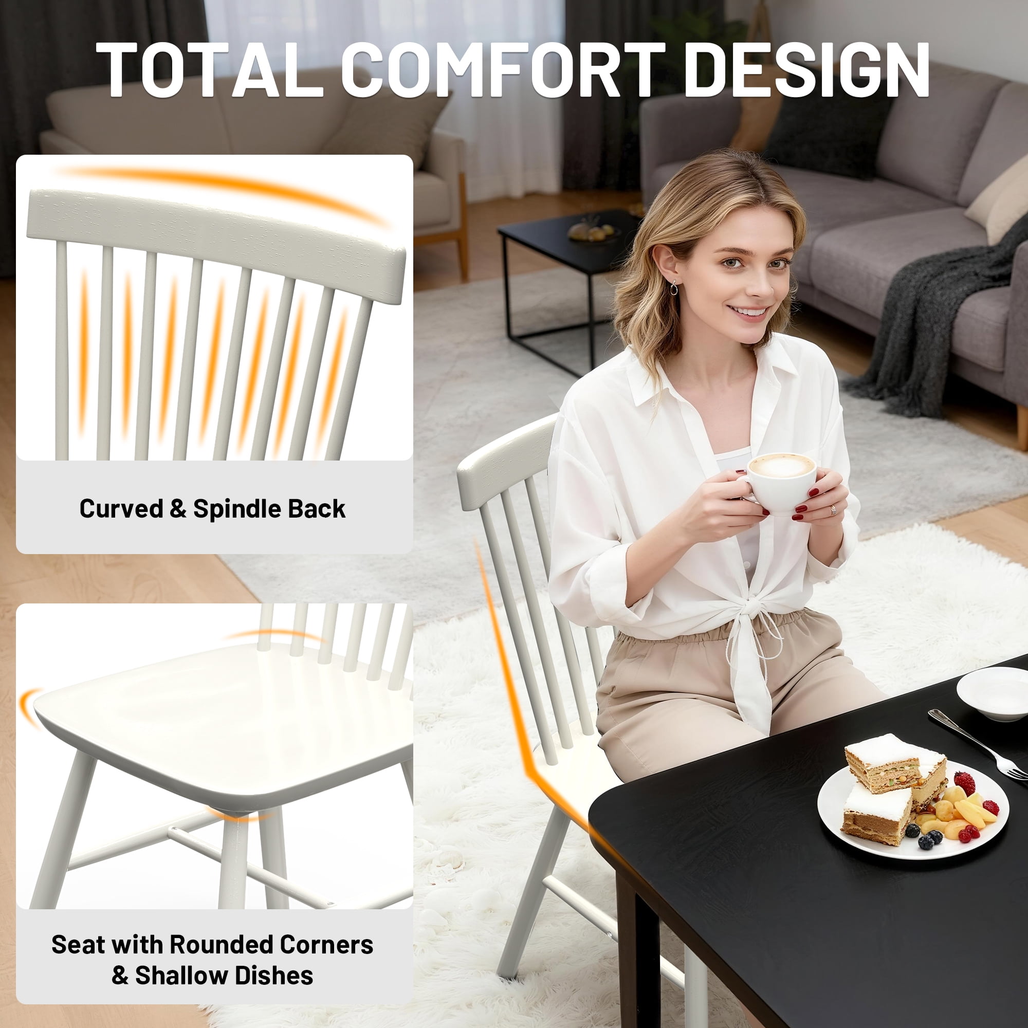 Dhole Windsor Spindle Back Dining Chair Set of 8, Solid Hardwood Kitchen and Dining Room Seating in White