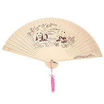 Double Sided Wooden Asian Panda Print Design Hand Fan Party Decoration Gift