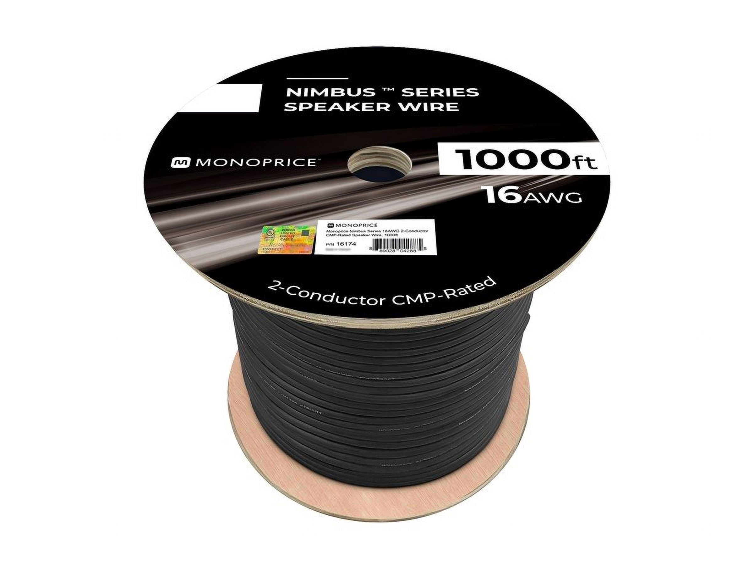 Monoprice Speaker Wire, CMP Rated, 2-Conductor, 16AWG, 1000ft, Black
