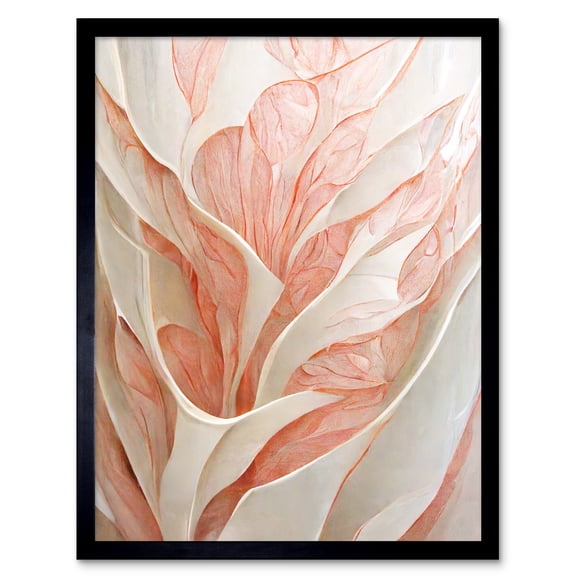 Floral Blush Pink And Cream Linework Petal Detail Illustration Art Print Framed Poster Wall Decor 12x16 inch