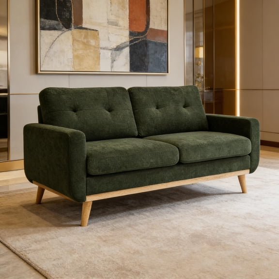 67.7" Wide Mid-Century Modern Upholstered Loveseat, Tufted Sofa with Solid Wooden Legs for Living Room & Apartment