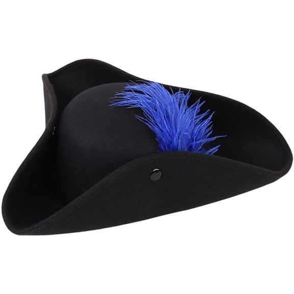 Byfri Wide Brim Pirate Hat with Blue Feather 56-58cm Felt Tricorn Hat for Themed Parties Stage