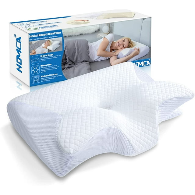 HOMCA Memory Foam Cervical Pillow, Contoured Support Pillows for Side Back Stomach Sleepers(White)
