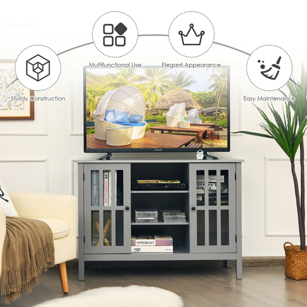 Finihen TV Stand, TV Cabinet, Wooden TV Stand Console Cabinet for 50 Inch TV, Media Entertainment Center with Storage, for Living Room, Bedroom, Gray