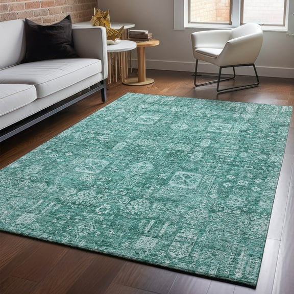 Addison Rugs Mayfield Washable Transitional Panel Teal Rectangle Rug, 3' x 5'