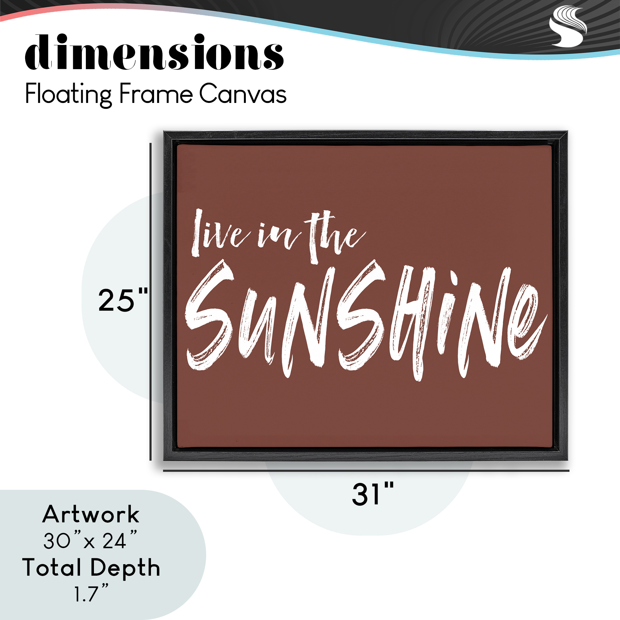 Live In The Sunshine Brown Black Framed Floater Canvas Wall Art, design by Lettered and Lined