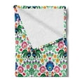 thumbnail image 2 of Polish Folk Art Soft Flannel Fleece Throw Blanket, Continuous Botany Inspired Floral Pattern with Flora and Roosters, Cozy Plush for Indoor and Outdoor Use, 60" x 80", Multicolor, by Ambesonne, 2 of 5
