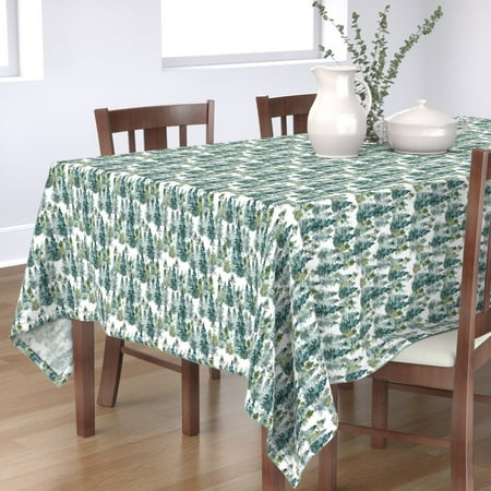 

Cotton Sateen Tablecloth 70 x 108 - Woodland Pine Trees White Winter Christmas Snowy Watercolor Green Holiday Forest Print Custom Table Linens by Spoonflower