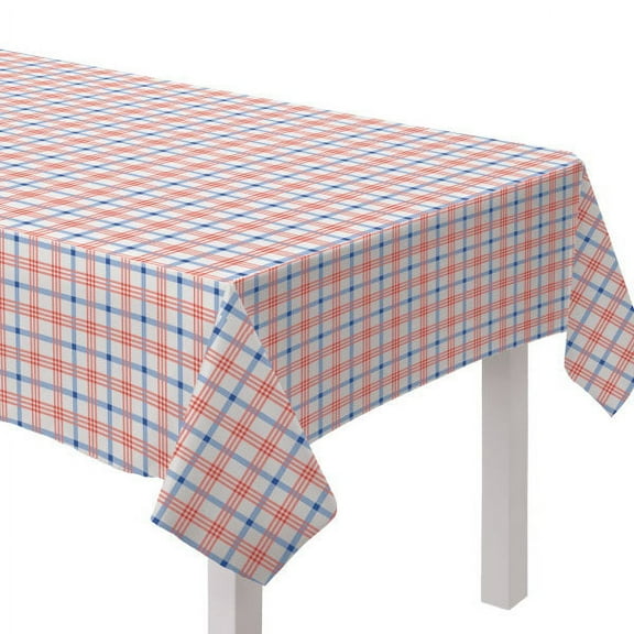Amscan Summer Block Party Plaid Vinyl Tablecloth, 52" x 90", Multicolor