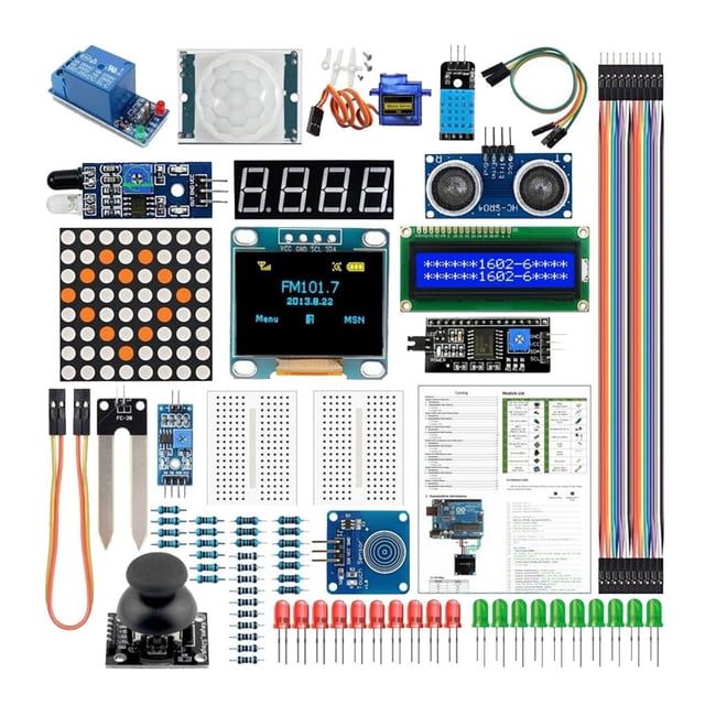 Kit de diversión electrónica con LCDModule, Kit de arranque electrónico básico con Tutorial detallado, Servo Breadboard etc. para R3 Baoblaze Mini arrancador de tablero