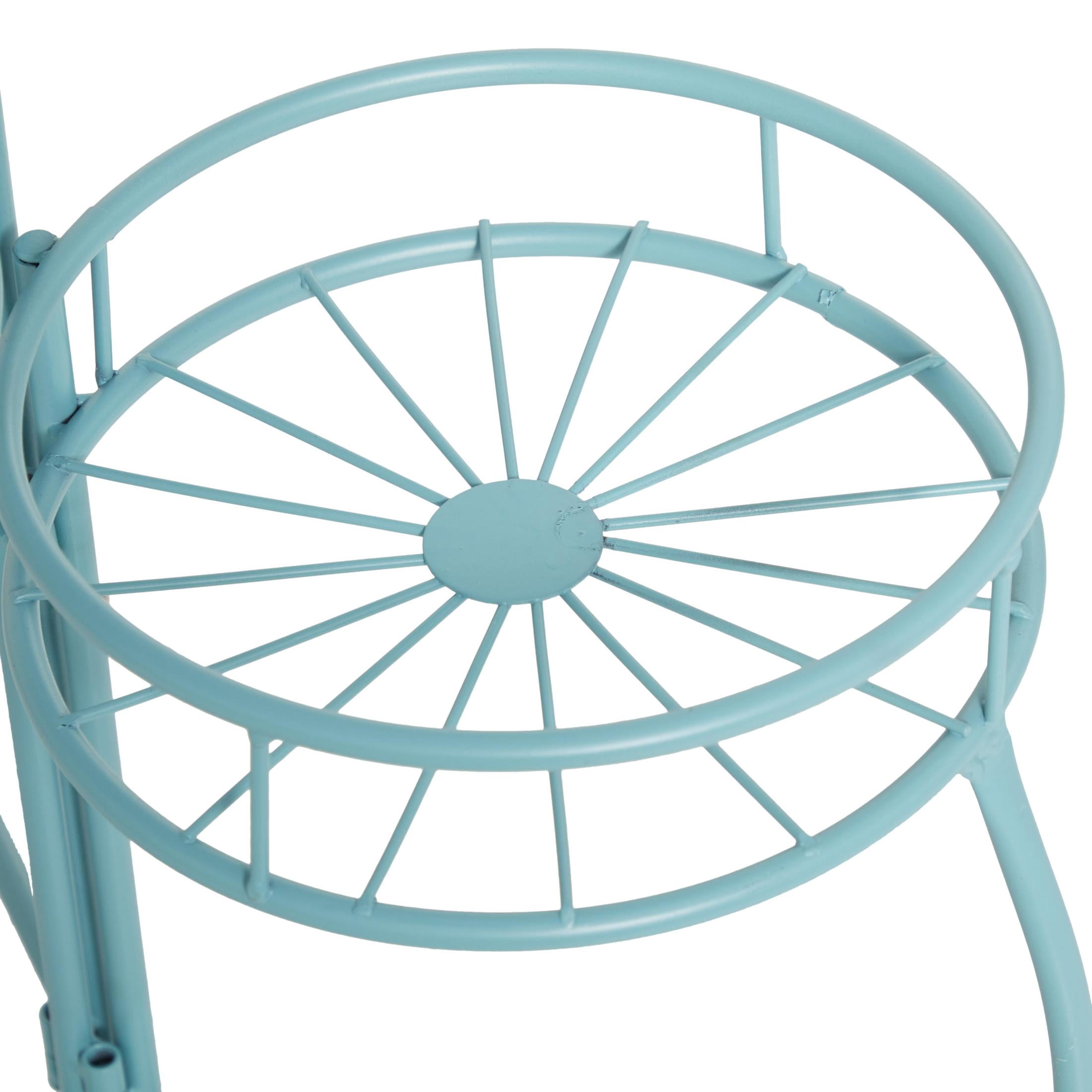 DecMode 19" x 18" x 21" 3 Tier Blue Metal Starburst Plantstand