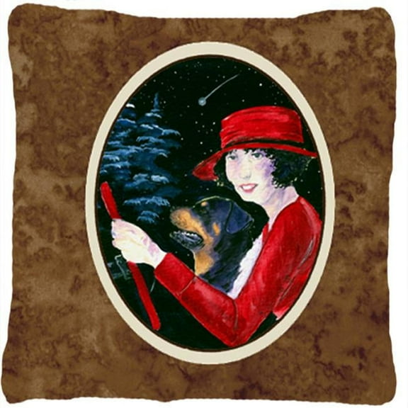 Lady driving with her Rottweiler Decorative Fabric Pillow - 14 x 14 in.