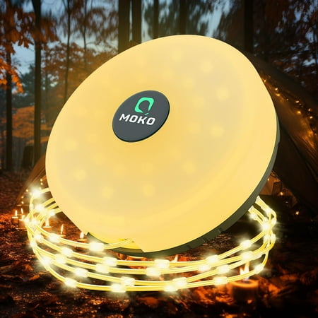 MoKo Camping String Lights with 8 Lighting Modes, 2 in 1 Outdoor String Lights Camping Lantern Rechargeable, Lasts Up to 14 hrs, Waterproof Tent Lights for Camping Holiday Christmas