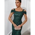 thumbnail image 5 of Dark Green Sequin Embellished Off-Shoulder Mermaid Evening Gown For Wedding Guest Prom Graduation, 5 of 6