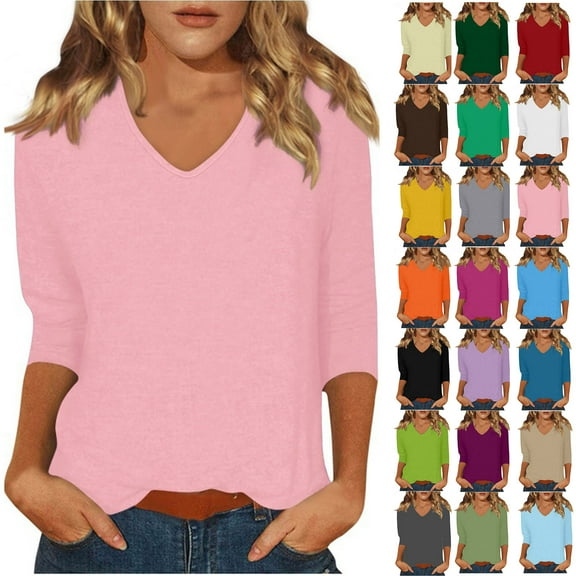 Dxzfnsa Tops for Women Trendy Womens Spring Tops 3/4 Length Long Sleeve Shirts Business Casual Dressy Tunic Tops Trendy Outfits 2025 S-2XL