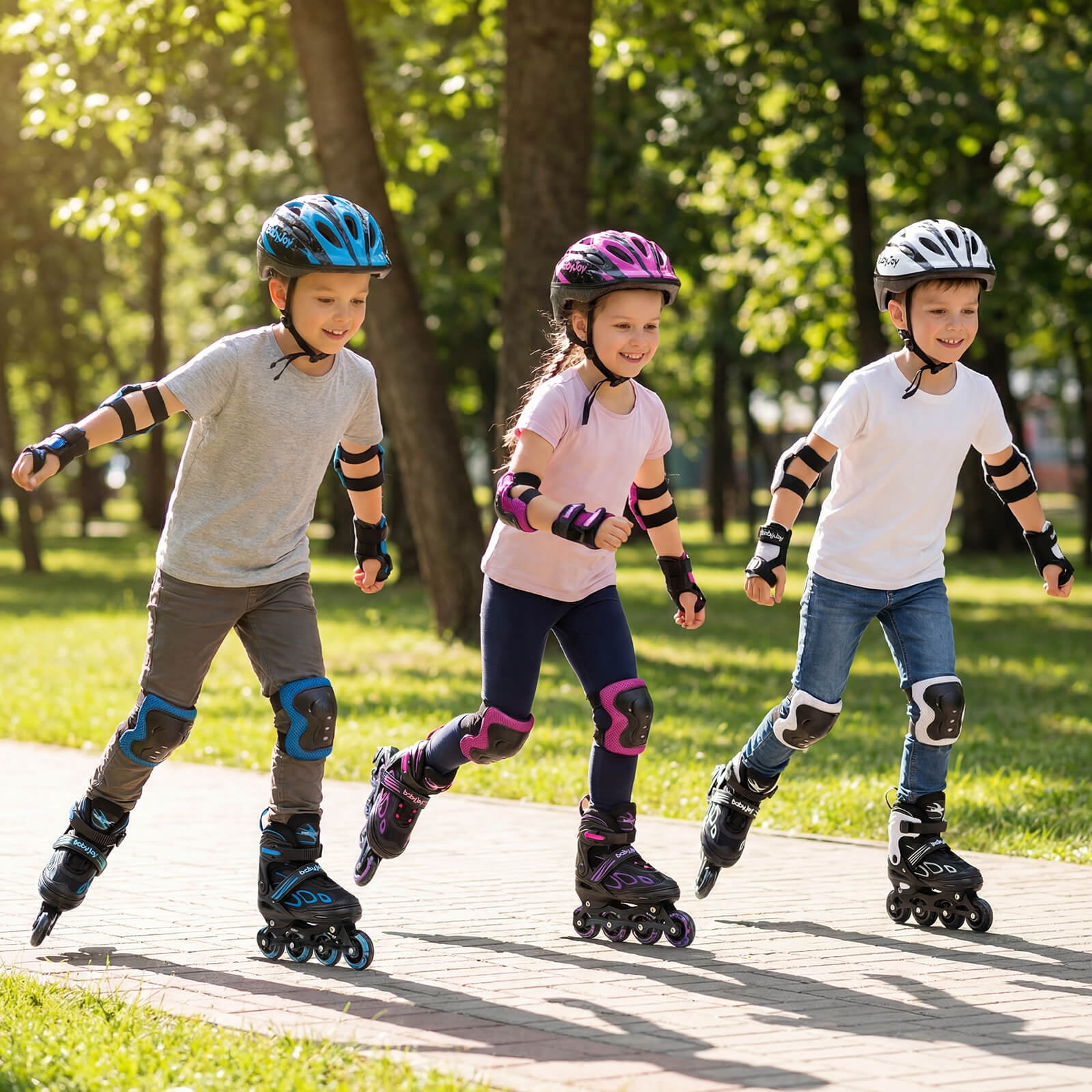 Babyjoy Adjustable Kids’ Inline Skates Ages 7-9 4 Sizes Adjustable Blade Roller with Light-up Wheels Black & Blue