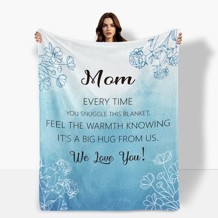 White Blue Heart Love Fleece Blanket For Mother Thoughtful Mothers Day Gift Expressing Care Sofa Bed Travel Camping Polyester Throw Shipped From USA Soft Warm Comfortable Flannel Blanket Gift
