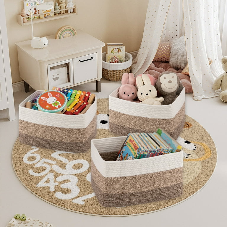 Cherishgard Cotton Storage Basket 3 Pack, Woven Laundry Baskets