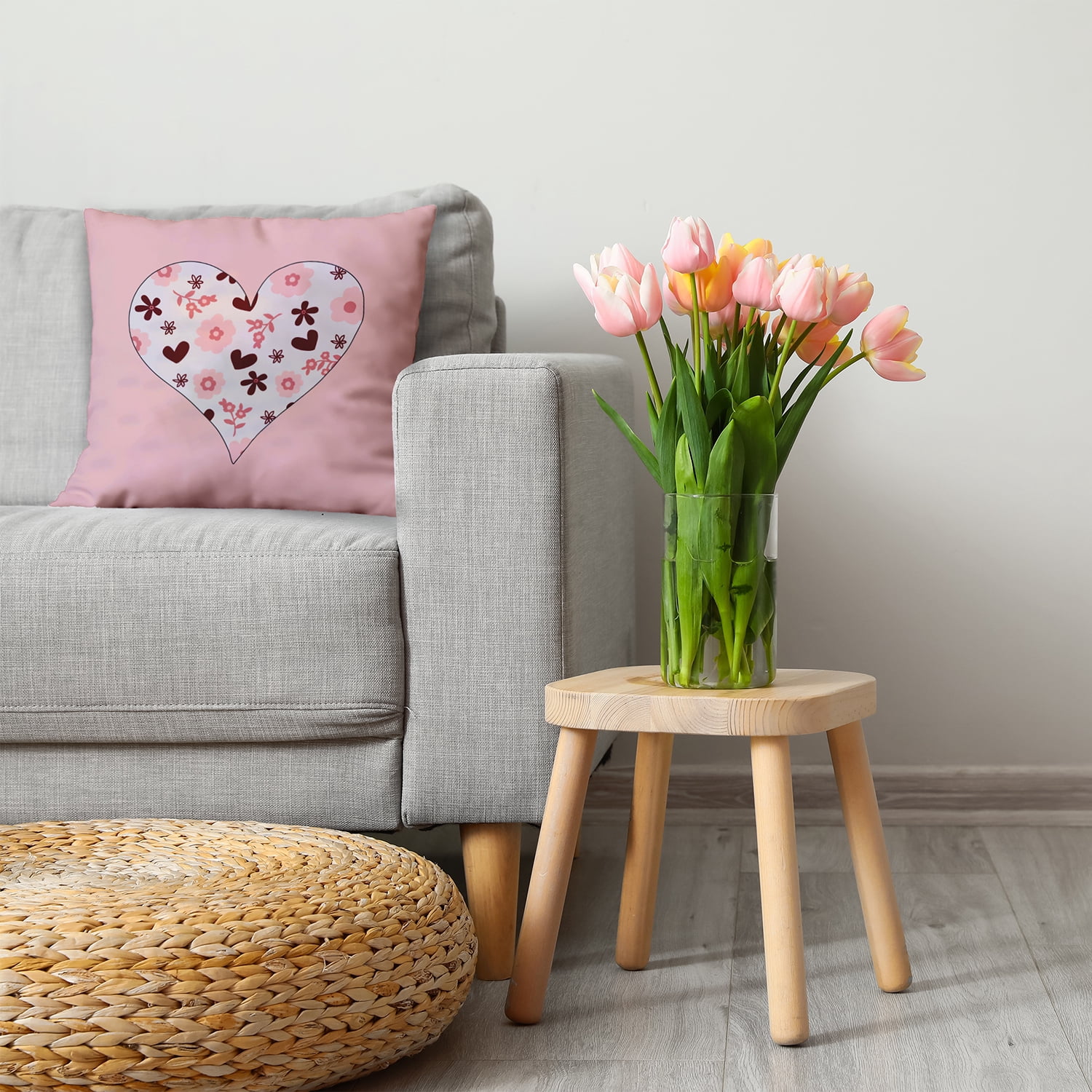 18"x18" Simply Daisy Valentines Flowery Love Hearts Poly Accent Pillow, Silver Qty 1