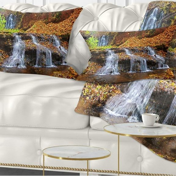 Designart Dniester Canyon Spring Waterfalls - Landscape Photography Throw Pillow - 12x20