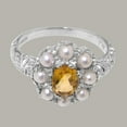 thumbnail image 5 of LBG British Made 10k White Gold Natural Citrine & Cultured Pearl Womens Statement Ring - 33 size options - Size 10.75, 5 of 8