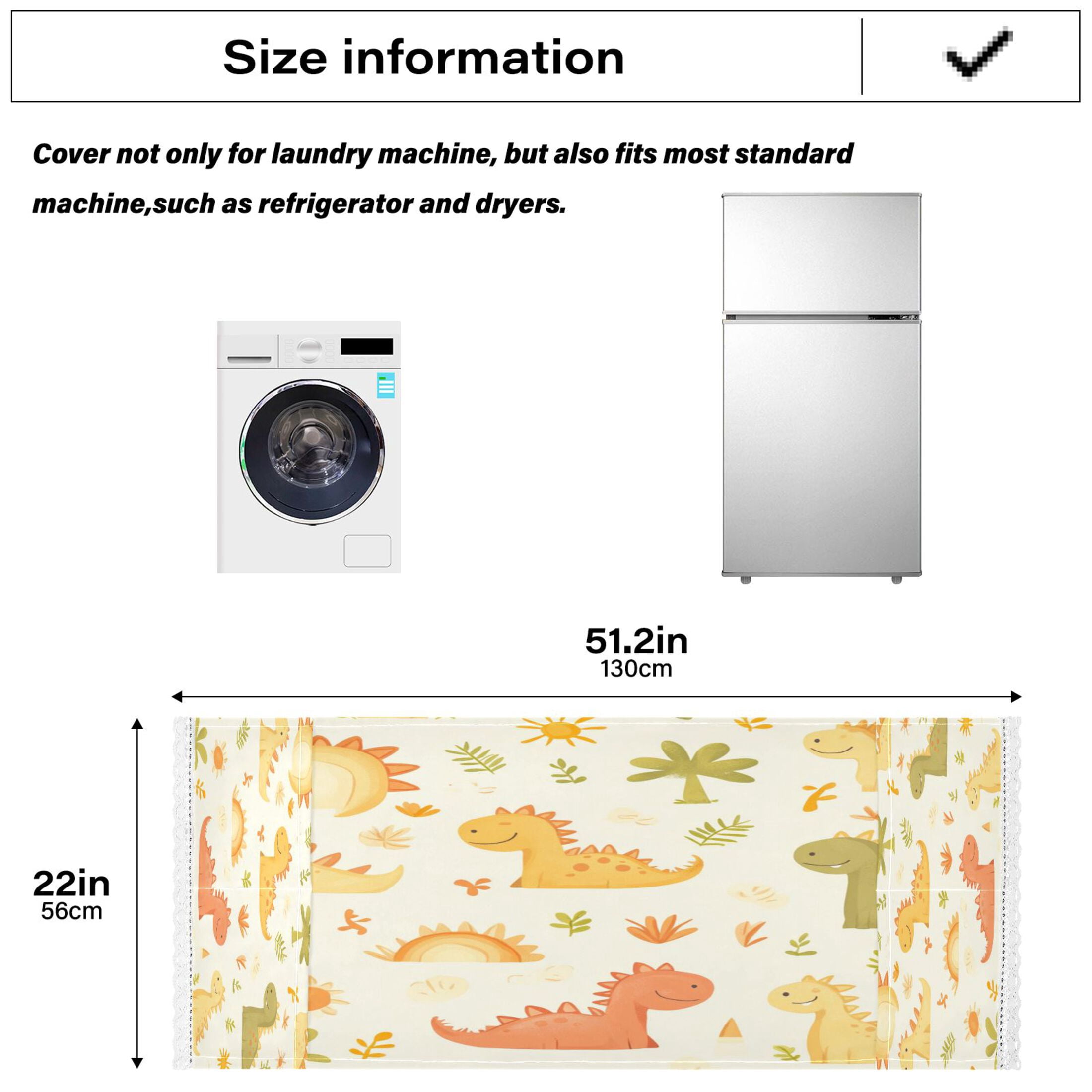 Cute DinoscorWasher and Dryer Covers Dust-Proof and Oil Resistant Fridge Cover with 4 Storage Pockets Washing Machine Top Cover for Laundry Kitchen Home 51.2 x 22 In