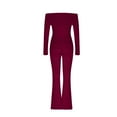 thumbnail image 5 of Scyoekwg Workout Outfits For Women Slim Fitting Long Sleeve Tops Long Pants Casual Matching Outfits Fashion Two Piece Set (Wine,XXL), 5 of 7