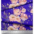 thumbnail image 2 of Soimoi Blue Viscose Chiffon Fabric Leaves & Peony Floral Decor Fabric Printed Yard 42 Inch Wide, 2 of 3