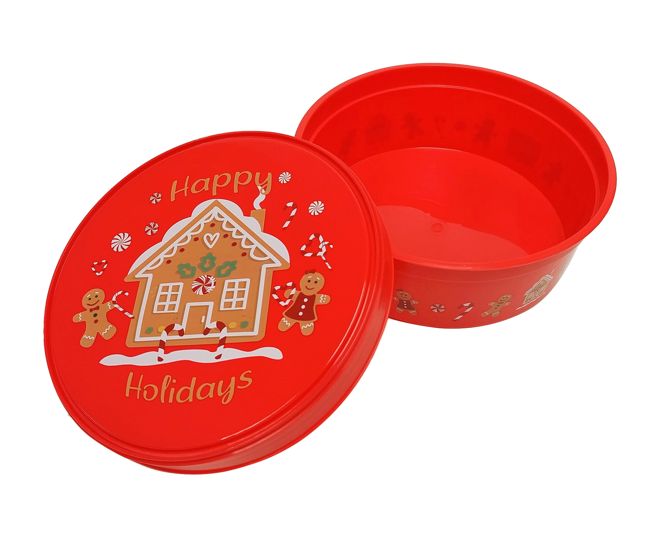 Holiday Time 2PK Round Plastic PP Red Treat Container, Snowman Printing, 7  x 2.6, 43oz, Decoration 