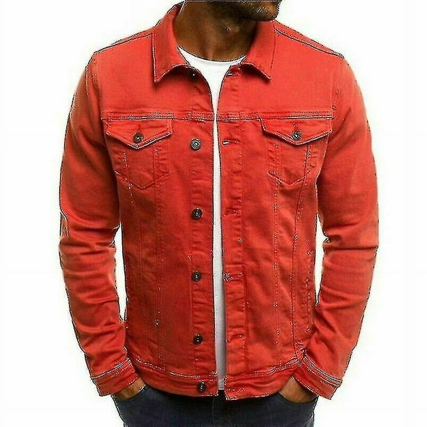 Veste en Jean Slim Fit Courte pour Hommes m Rouge