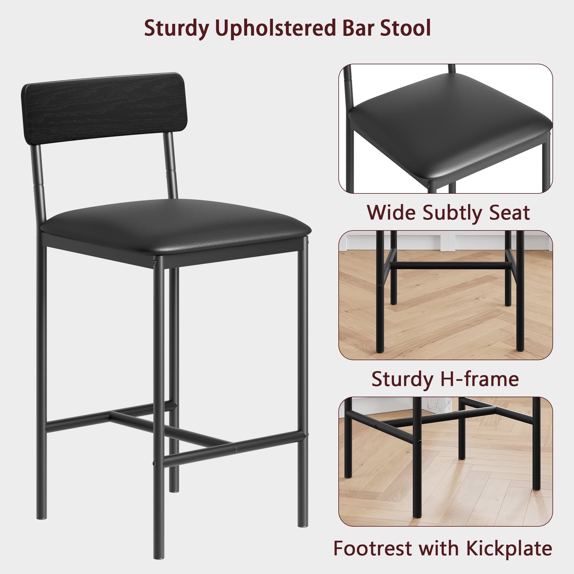 COZONY Set of 2/4 Bar Stools, Counter Height with Back & Upholstered Seat, Footrest for Kitchen Island, Bars