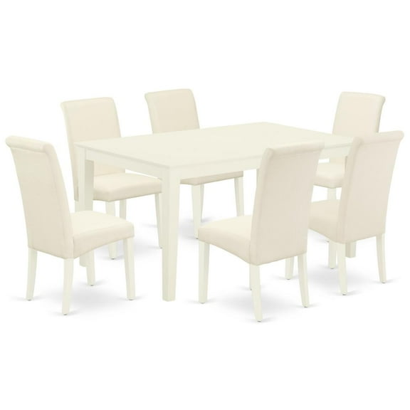 East West Furniture Dining Room Set Linen White, CABA7-LWH-01