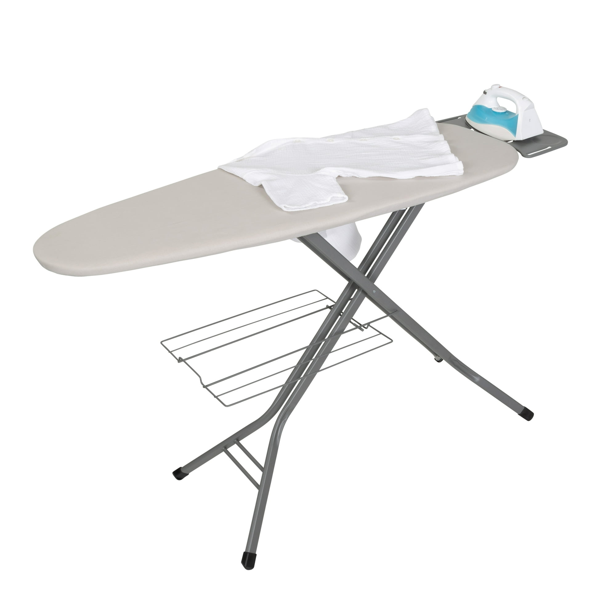 Better Homes & Gardens Wide-Top Ironing Board, Adjustable Height 29.75 in to 38 in, Steel Frame, Built-In Iron Rest and Clothes Rack, Gray