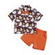 thumbnail image 1 of Conjunto de ropa de Halloween para niños pequeños: pajarita, fantasma, estampado de calabaza, camisa de manga corta con cuello vuelto y pantalones cortos (2 piezas)., 1 of 9