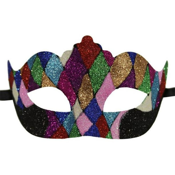 Kayso PM027 Masque de Mascarade en Plastique Multicolore avec Motif de Paillettes à Damier