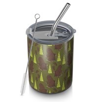 12oz Coffee Tumblers Green Bigfoot and Tree Pattern Stainless Steel Vacuum Insulated Travel Tumbler Coffee Cups Mug with Lid and Straw with Cleaning Brush for Cold & Hot Drinks