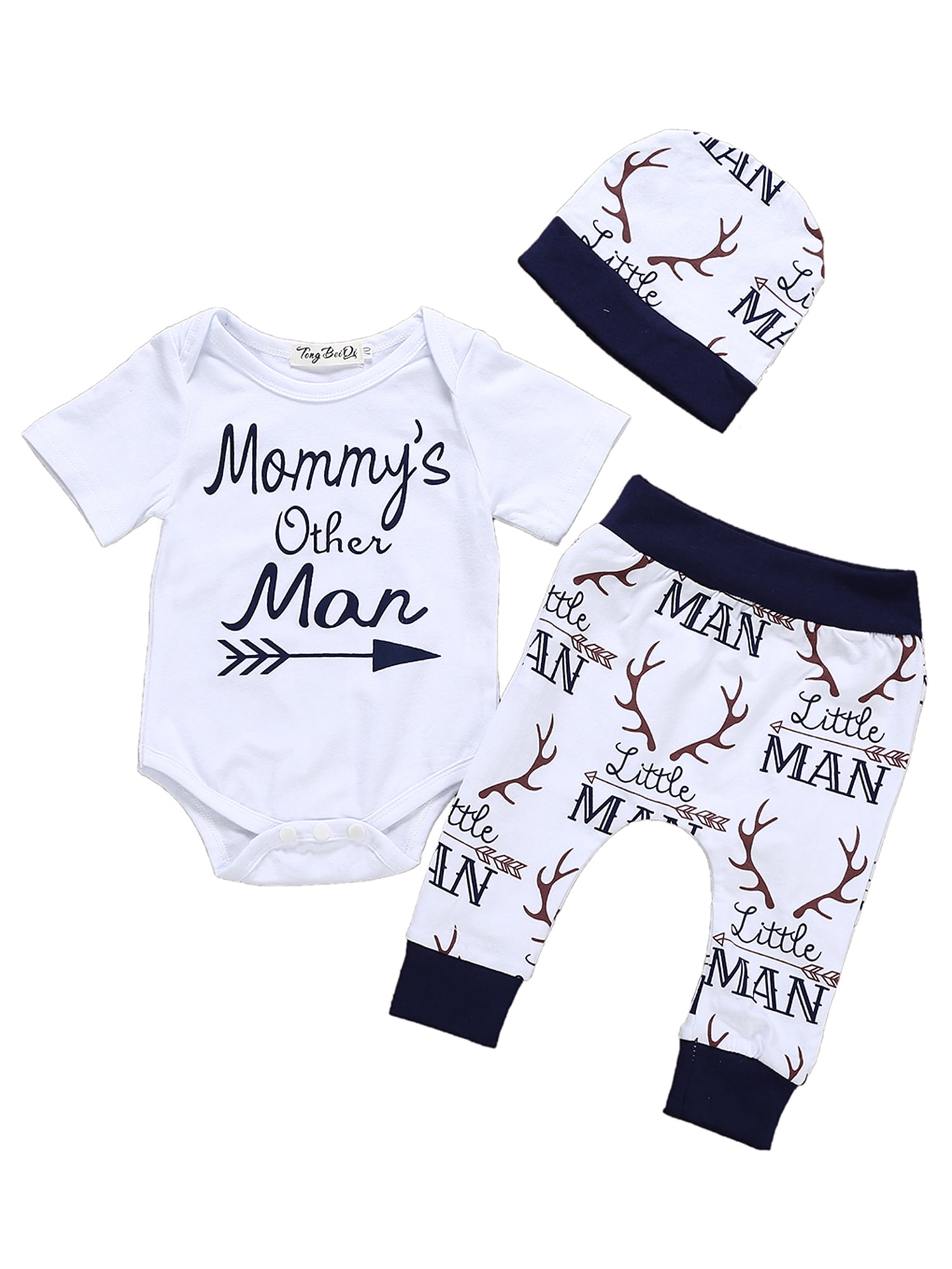 Baby Boys Daddys Little Man Long Sleeve Bodysuit and Deer Pants Outfit with Hat