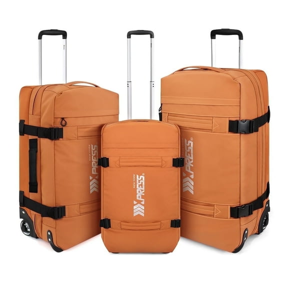 3 Piece Softside Luggage Set, Heavy-Duty Water-Resistant Softshell Suitcase with Wheels, 20"/26"/30" Lightweight Rolling Luggage Bag, Orange,TA510