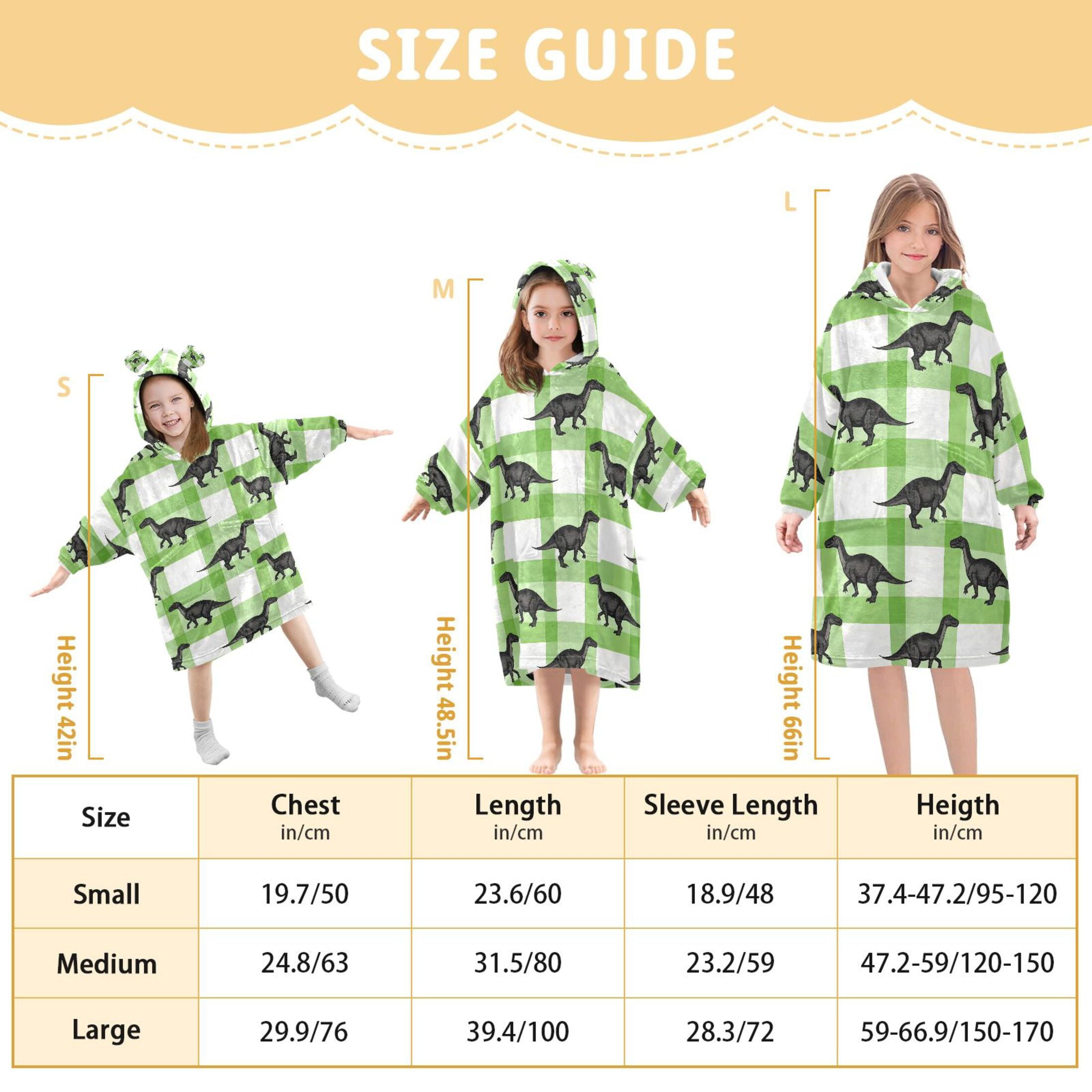 joogoo Blanket Hoodie for Dinosaur on Checkered Oversize Sweatshirt 3-14 YR L