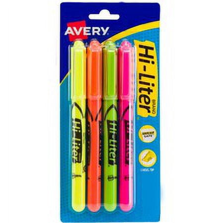 Avery® Pen-Style, Assorted Colors, 4 Count (23545) - Chisel Marker Point Style - Fluorescent Yellow, Fluorescent Pink, Fluorescent Orange, Fluorescent Green Water Based Ink - F | Bundle of 5