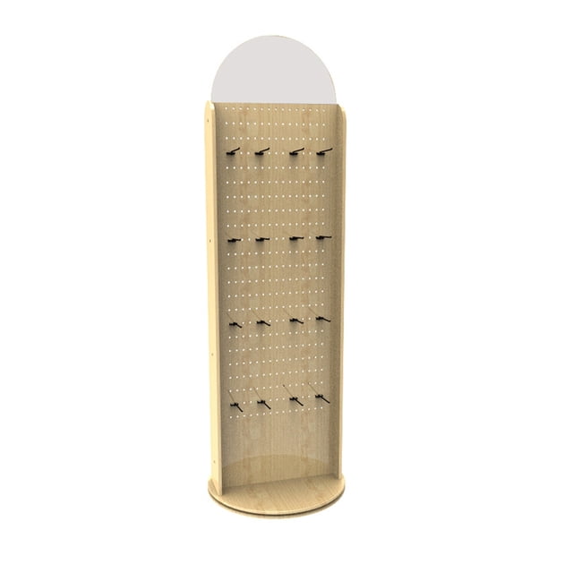 FixtureDisplays® Display, Wood Pegboard Spinner Rack for Retail Accessories with Hooks 10308-2