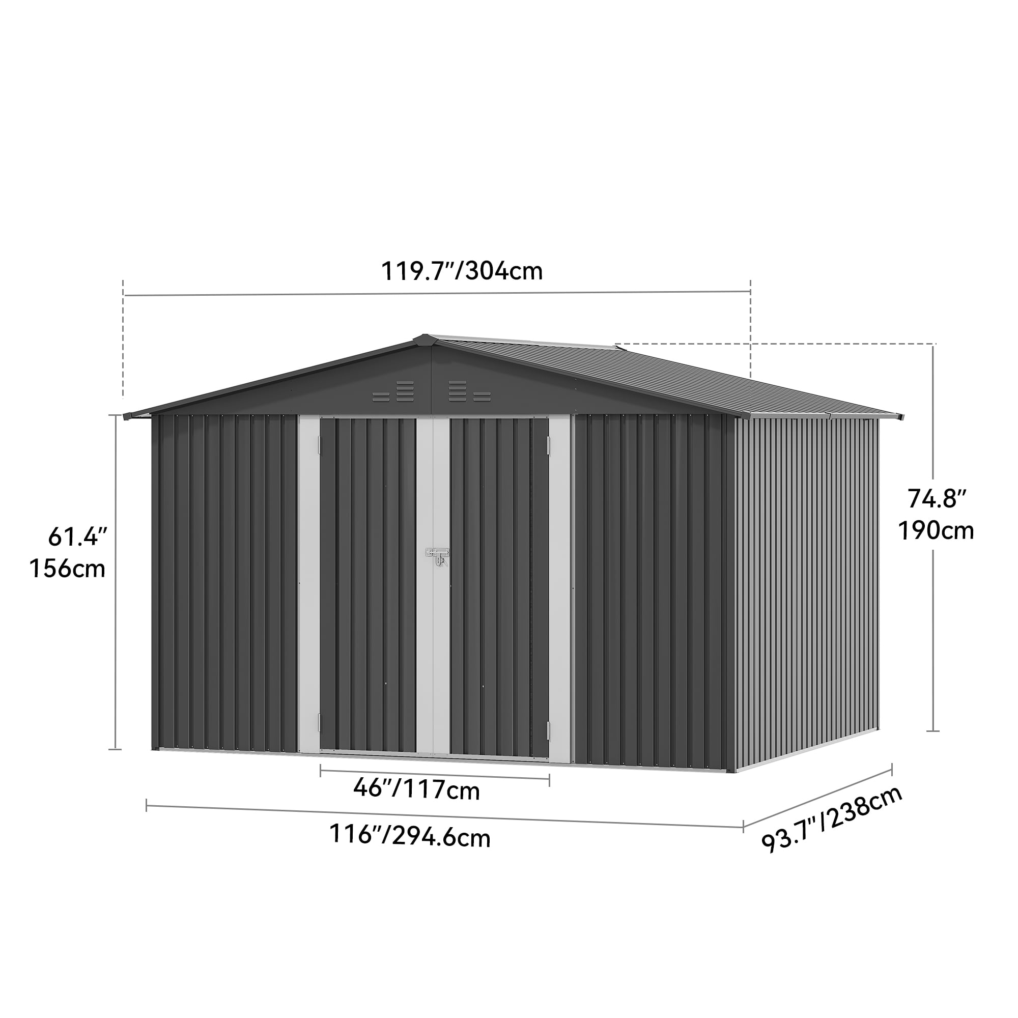 Uforic 10x8ft Metal Storage Shed with Lockable Doors & Vents Storage for Garden,Backyard, Patio, and Lawn Tools