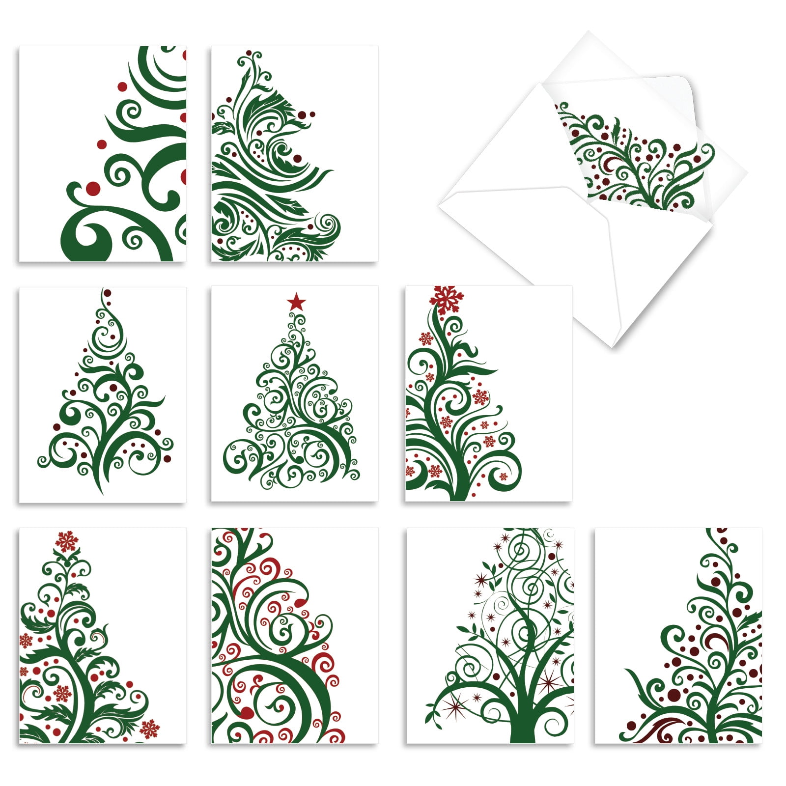 10 Merry Christmas Note Cards Assorted (4 x 5.12 Inch) - JUST FIR YOU M6019