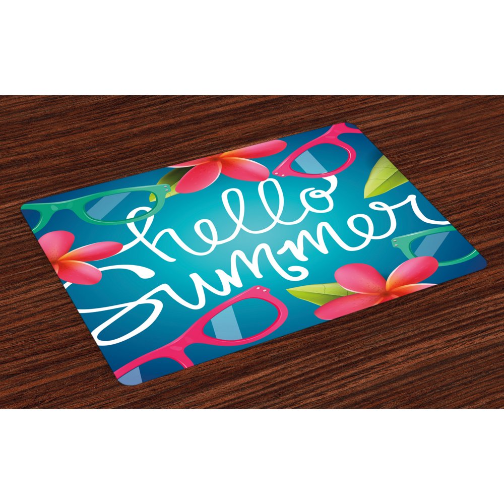 Hello Summer Placemats Set of 4 Funky Illustration of Summer Images