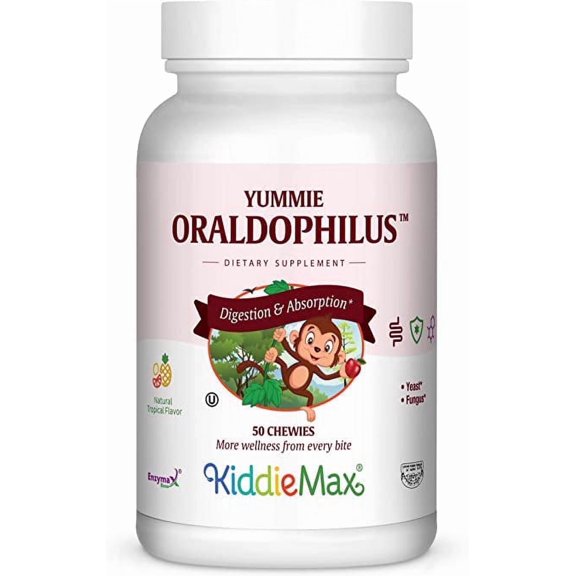 Maxi Health KiddieMax Children’s Chewable Probiotic – Tropical Flavor – 50 Tablets – Gluten Free – Kosher