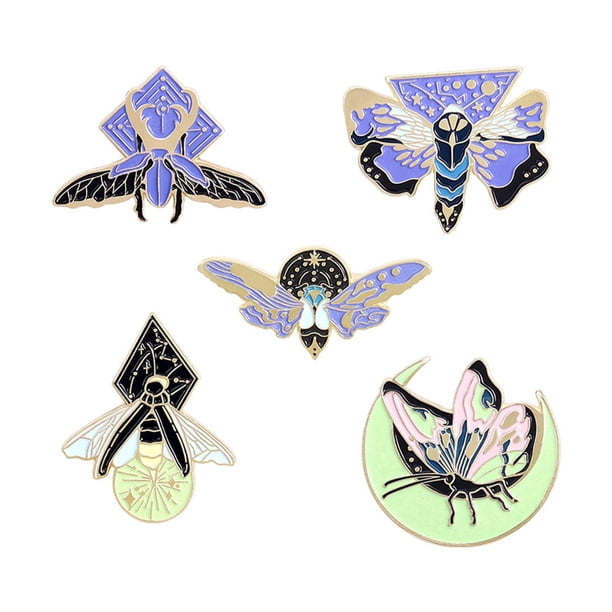 5 uds broche de Pin esmaltado fluorescente esmalte Pin broche de solapa mujeres hombres regalo broches luciérnaga mariposa broche para guantes bolsa