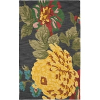 SAFAVIEH Jardin Carmelo Novelty Flowers Wool Area Rug, Black/Multi, 4' x 6'