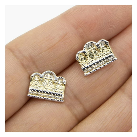 3/8" Diamond-Cut Last Supper Unisex Adult Stud Earrings 10K Yellow White Gold 1.72 Gr– Goldum NYC